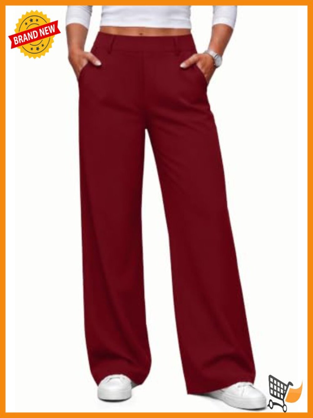 Wide Leg Pull On High Rise Business Casual Trousers Slacks